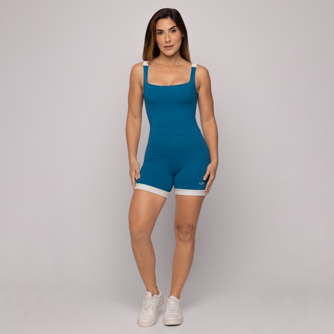 Macaquinho Poliamida Feminino com Detalhes em Off White