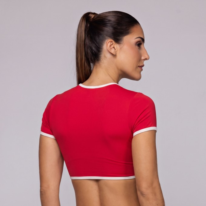 Cropped com Manga Microfibra Barrinha Branca Estampado