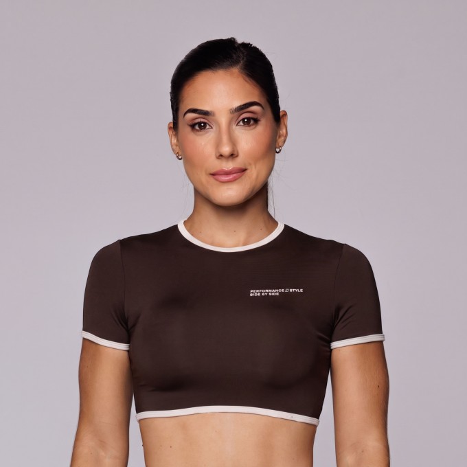 Cropped com Manga Microfibra Barrinha Branca Estampado